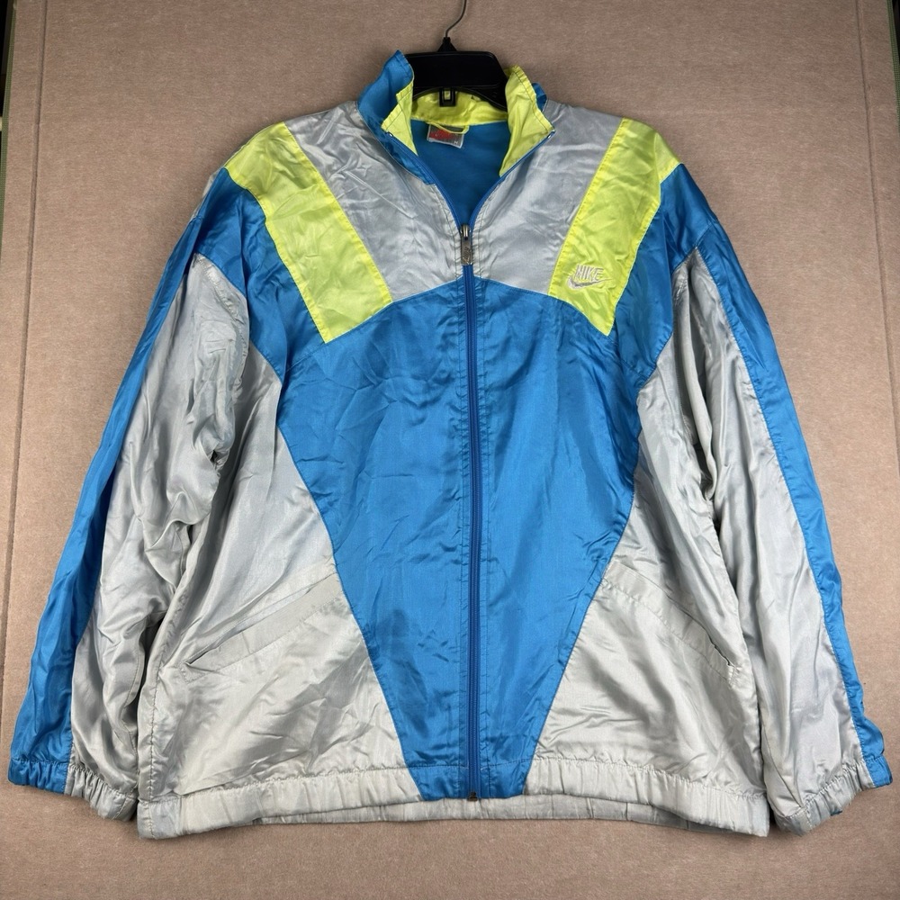 Vintage Nike Windbreaker Jacket‎ M Blue Silver Neon Yellow Retro 90s Track USA